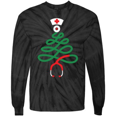 Stethoscope Christmas Tree Nursing Funny Nurse Rn Lpn Squad Tie-Dye Long Sleeve Shirt