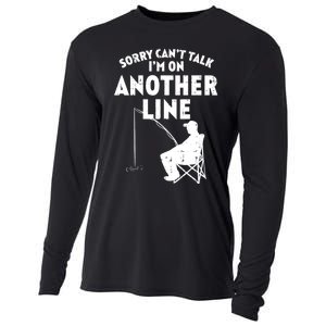 Sorry Cant Talk Another Line Funny Fishing Fisherman Angler Cooling Performance Long Sleeve Crew