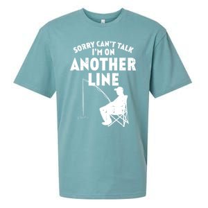 Sorry Cant Talk Another Line Funny Fishing Fisherman Angler Sueded Cloud Jersey T-Shirt