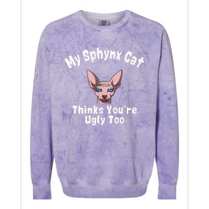 Sphynx Cat Thinks YouRe Ugly Too Owner Breeder Hairless Colorblast Crewneck Sweatshirt