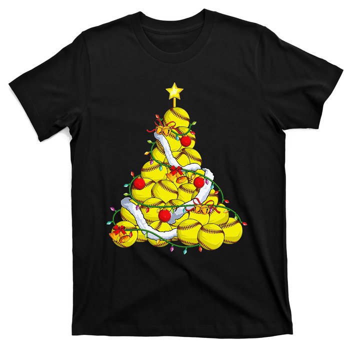 Softball Christmas Tree Xmas Pajamas Player Coach T-Shirt