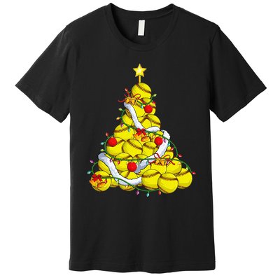 Softball Christmas Tree Xmas Pajamas Player Coach Premium T-Shirt