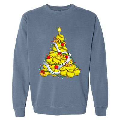 Softball Christmas Tree Xmas Pajamas Player Coach Garment-Dyed Sweatshirt