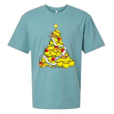 Softball Christmas Tree Xmas Pajamas Player Coach Sueded Cloud Jersey T-Shirt