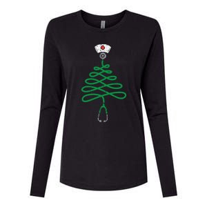 Stethoscope Christmas Tree Nurse Christmas Pajamas Xmas Pjs Meaningful Gift Womens Cotton Relaxed Long Sleeve T-Shirt