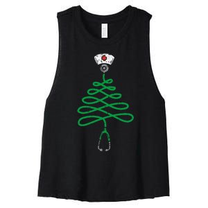 Stethoscope Christmas Tree Nurse Christmas Xmas Women's Racerback Cropped Tank