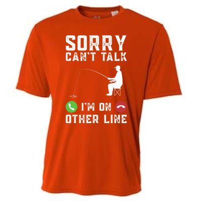 Sorry CanT Talk IM On Other Line Funny Fishing Fish Bass Funny Gift Cooling Performance Crew T-Shirt