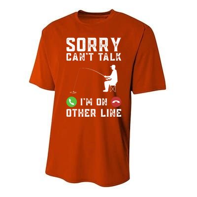 Sorry CanT Talk IM On Other Line Funny Fishing Fish Bass Funny Gift Performance Sprint T-Shirt