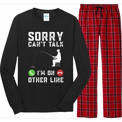 Sorry CanT Talk IM On Other Line Funny Fishing Fish Bass Funny Gift Long Sleeve Pajama Set