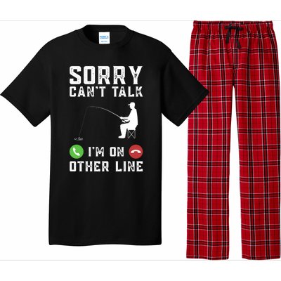 Sorry CanT Talk IM On Other Line Funny Fishing Fish Bass Funny Gift Pajama Set