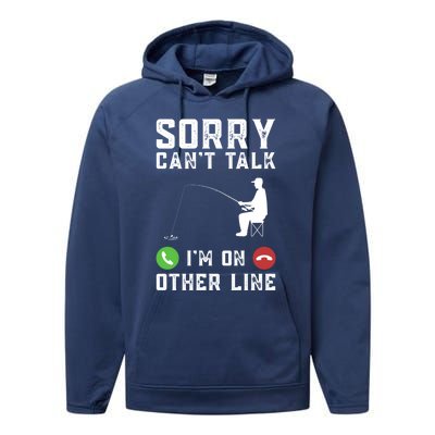 Sorry CanT Talk IM On Other Line Funny Fishing Fish Bass Funny Gift Performance Fleece Hoodie