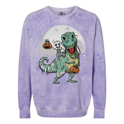 Skeleton Costume TRex Cemetery Halloween Trick Rawr Treat Funny Gift Colorblast Crewneck Sweatshirt