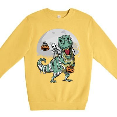 Skeleton Costume TRex Cemetery Halloween Trick Rawr Treat Funny Gift Premium Crewneck Sweatshirt