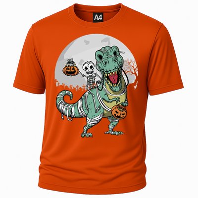 Skeleton Costume TRex Cemetery Halloween Trick Rawr Treat Funny Gift Cooling Performance Crew T-Shirt