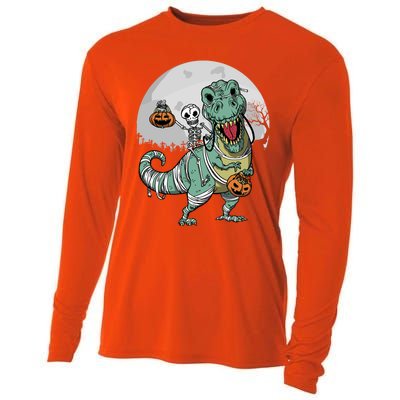 Skeleton Costume TRex Cemetery Halloween Trick Rawr Treat Funny Gift Cooling Performance Long Sleeve Crew