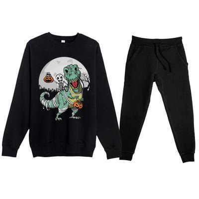 Skeleton Costume TRex Cemetery Halloween Trick Rawr Treat Funny Gift Premium Crewneck Sweatsuit Set