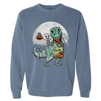 Skeleton Costume TRex Cemetery Halloween Trick Rawr Treat Funny Gift Garment-Dyed Sweatshirt