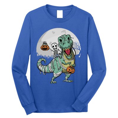 Skeleton Costume TRex Cemetery Halloween Trick Rawr Treat Funny Gift Long Sleeve Shirt