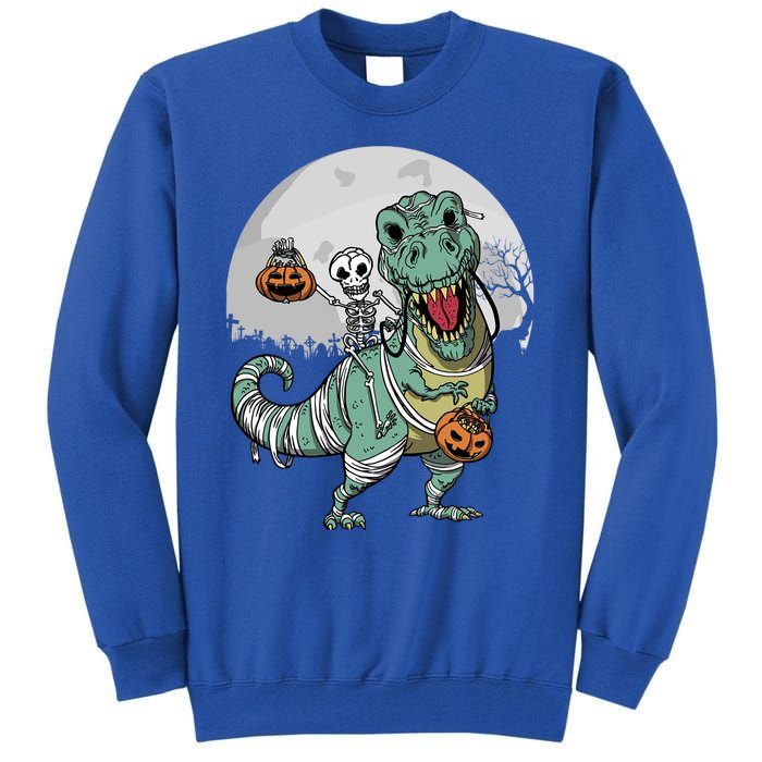 Skeleton Costume TRex Cemetery Halloween Trick Rawr Treat Funny Gift Tall Sweatshirt