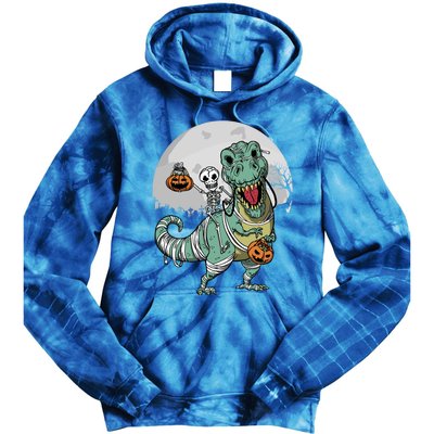 Skeleton Costume TRex Cemetery Halloween Trick Rawr Treat Funny Gift Tie Dye Hoodie