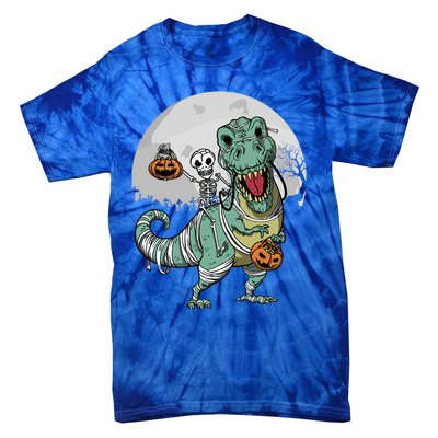 Skeleton Costume TRex Cemetery Halloween Trick Rawr Treat Funny Gift Tie-Dye T-Shirt