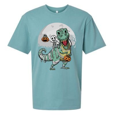 Skeleton Costume TRex Cemetery Halloween Trick Rawr Treat Funny Gift Sueded Cloud Jersey T-Shirt