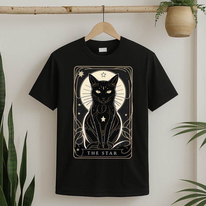 Star Cat Tarot Card Graphic For Tarot Cat Lovers T-Shirt