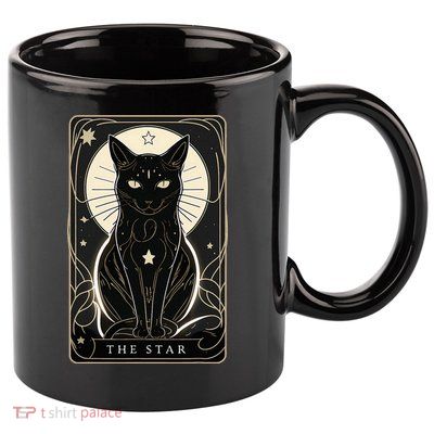 Star Cat Tarot Card Graphic For Tarot Cat Lovers 11oz C Handle Ceramic Mug