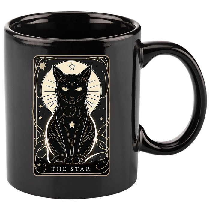 Star Cat Tarot Card Graphic For Tarot Cat Lovers 11oz C Handle Ceramic Mug