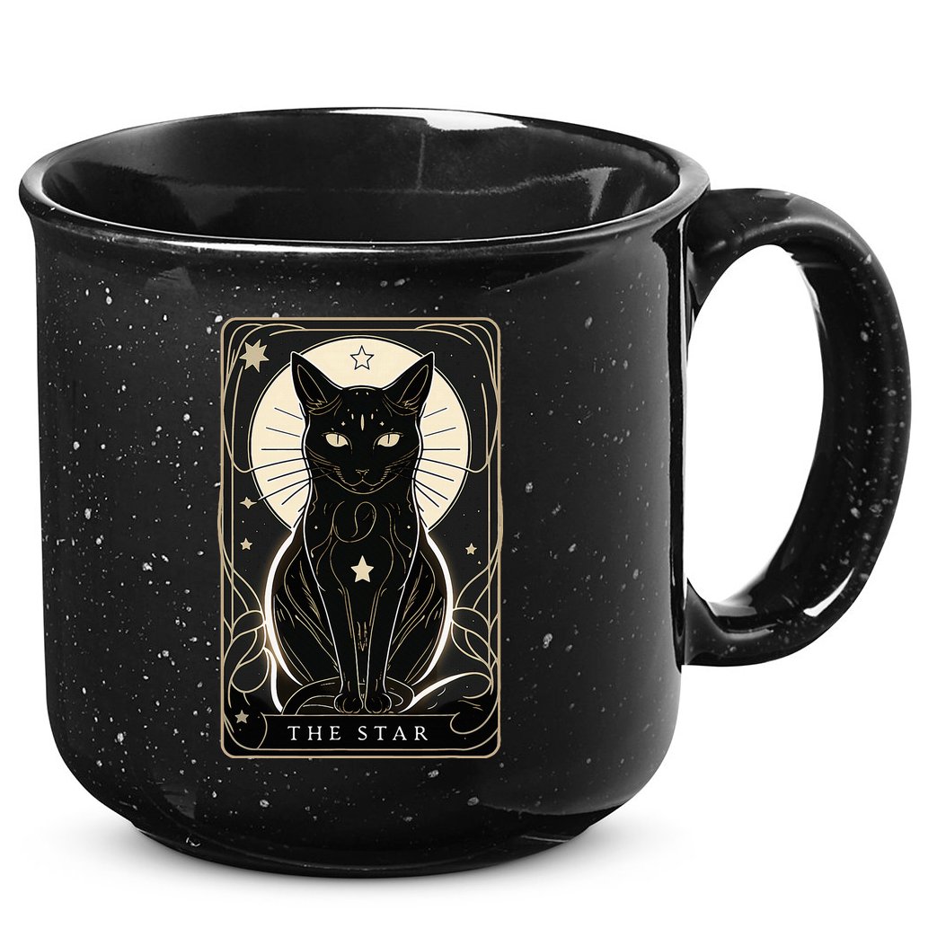 Star Cat Tarot Card Graphic For Tarot Cat Lovers 15oz Campfire Ceramic Mug