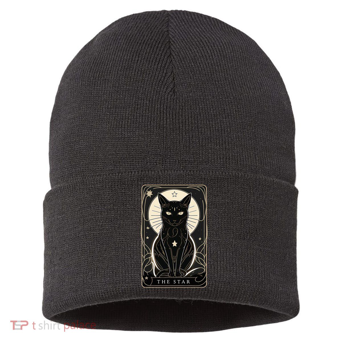 Star Cat Tarot Card Graphic For Tarot Cat Lovers Sustainable Knit Beanie