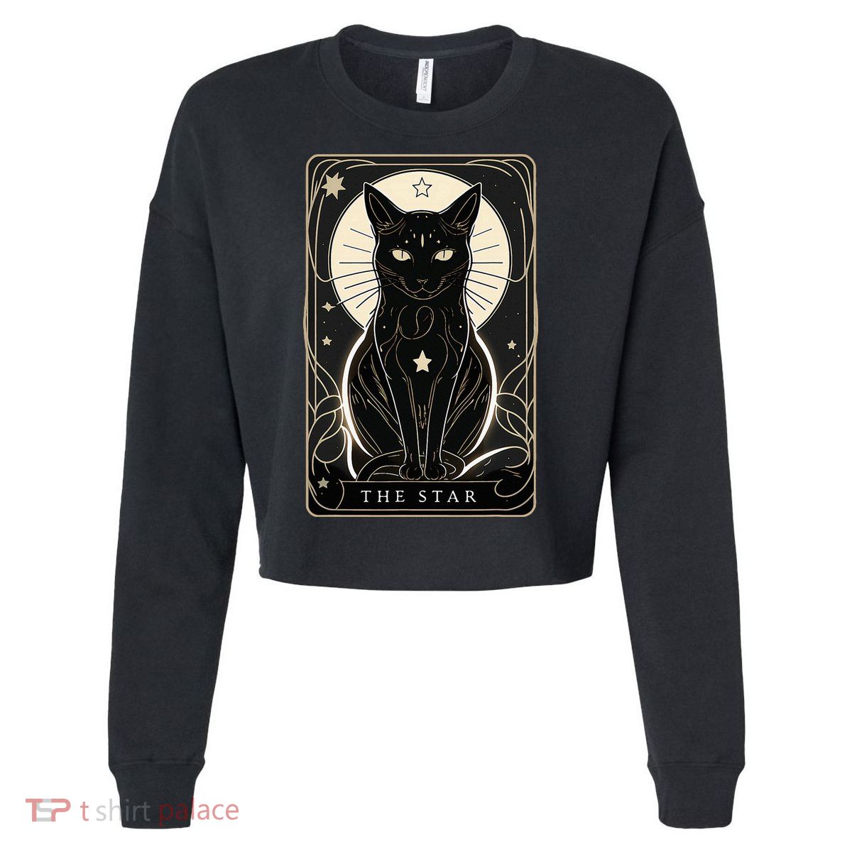 Star Cat Tarot Card Graphic For Tarot Cat Lovers Cropped Pullover Crew