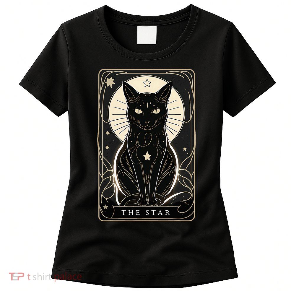 Star Cat Tarot Card Graphic For Tarot Cat Lovers Womens T-Shirt