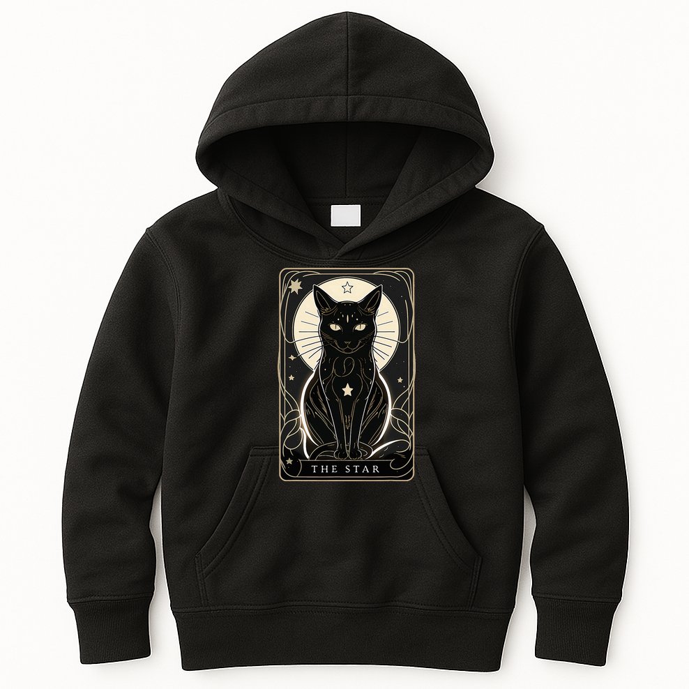 Star Cat Tarot Card Graphic For Tarot Cat Lovers Kids Hoodie