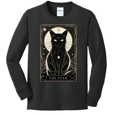 Star Cat Tarot Card Graphic For Tarot Cat Lovers Kids Long Sleeve Shirt