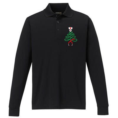 Stethoscope Christmas Tree Nursing Funny Nurse Rn Lpn Squad Performance Long Sleeve Polo