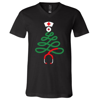 Stethoscope Christmas Tree Nursing Funny Nurse Rn Lpn Squad V-Neck T-Shirt