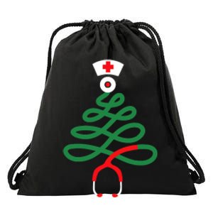 Stethoscope Christmas Tree Nursing Funny Nurse Rn Lpn Squad Drawstring Bag