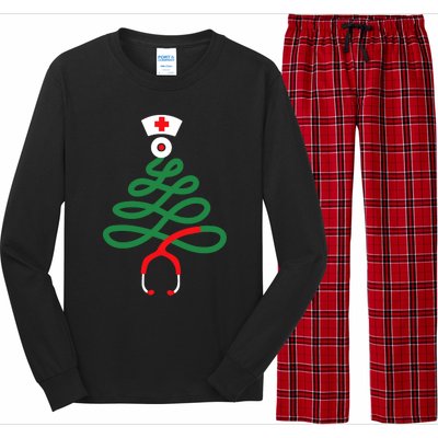 Stethoscope Christmas Tree Nursing Funny Nurse Rn Lpn Squad Long Sleeve Pajama Set