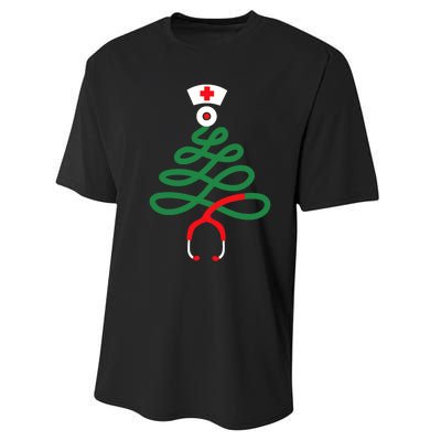 Stethoscope Christmas Tree Nursing Funny Nurse Rn Lpn Squad Performance Sprint T-Shirt