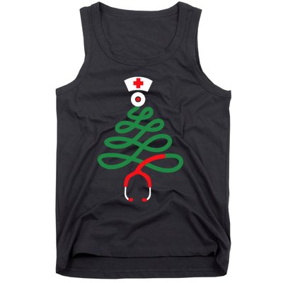 Stethoscope Christmas Tree Nursing Funny Nurse Rn Lpn Squad Tank Top