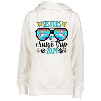 Sisters Cruise Trip 2024 Vacation Travel Sisters Cruising Womens Funnel Neck Pullover Hood