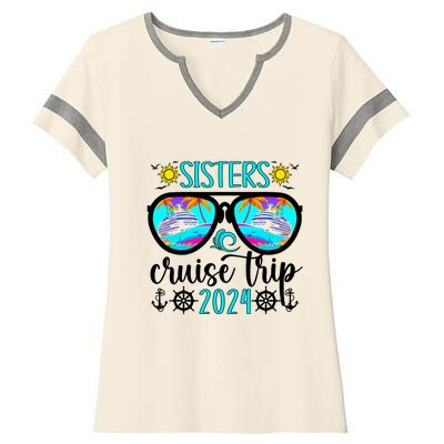 Sisters Cruise Trip 2024 Vacation Travel Sisters Cruising Ladies Halftime Notch Neck Tee