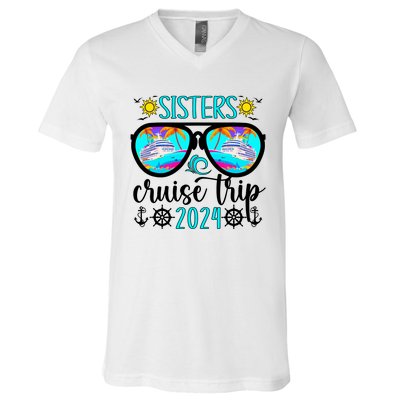 Sisters Cruise Trip 2024 Vacation Travel Sisters Cruising V-Neck T-Shirt