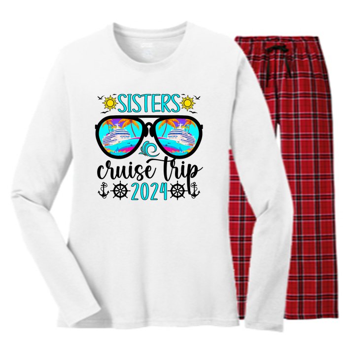 Sisters Cruise Trip 2024 Vacation Travel Sisters Cruising Women's Long Sleeve Flannel Pajama Set 