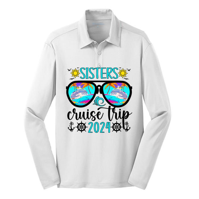 Sisters Cruise Trip 2024 Vacation Travel Sisters Cruising Silk Touch Performance Long Sleeve Polo