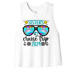 Sisters Cruise Trip 2024 Vacation Travel Sisters Cruising Women's Racerback Cropped Tank