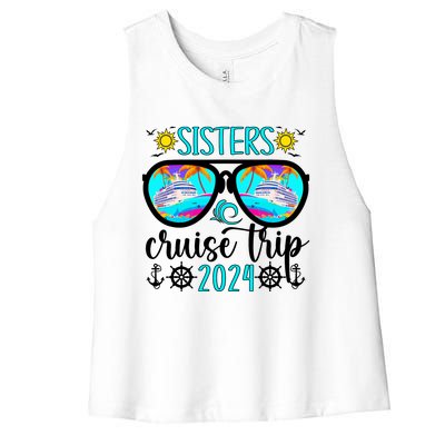 Sisters Cruise Trip 2024 Vacation Travel Sisters Cruising Women's Racerback Cropped Tank