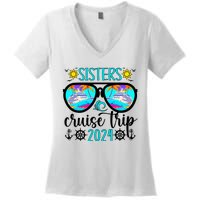 Sisters Cruise Trip 2024 Vacation Travel Sisters Cruising Women's V-Neck T-Shirt