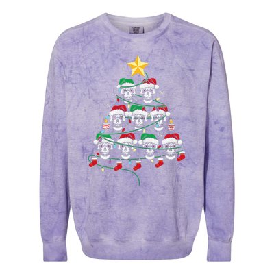 Skull Christmas Tree Pajama Cool Skeleton Santa Hat Colorblast Crewneck Sweatshirt